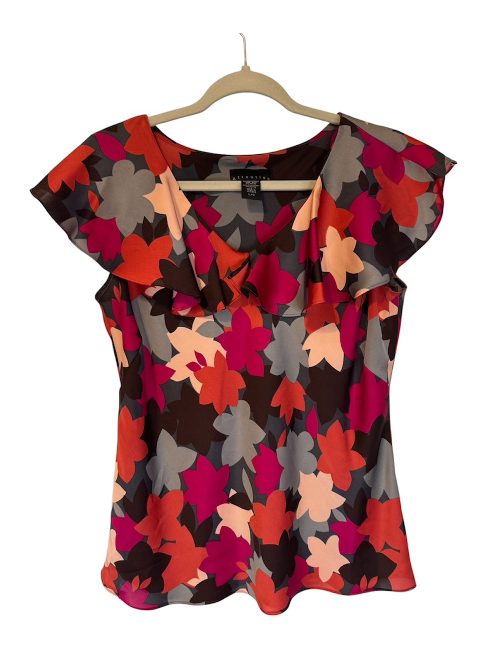 Attention Woman’s Floral Ruffle Flutter Sleeve Blouse Multicolor Size Large - Picture 2 of 14